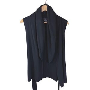Etcetera Wool Cashmere Blend Vest Sleeveless Open Front Black Medium Black
